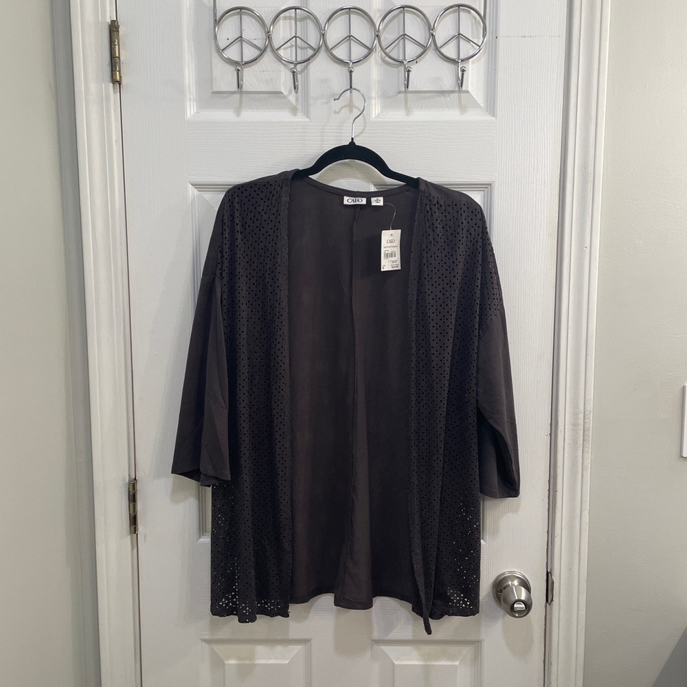 Cato Charcoal Velvet Shrug Open-Front Sweater, Size M
